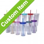Custom Logo Creative Transparent Cold Drink Cup with Plastic Straw Colorful Water Tumbler
